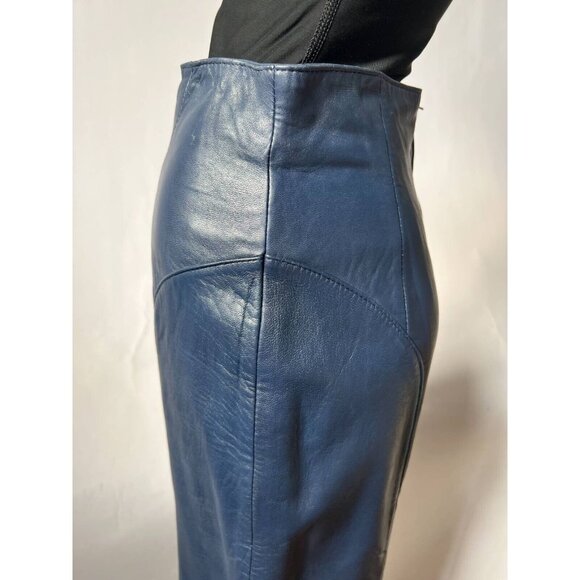 Mario Zarelli Womens Leather Pencil Skirt Blue Knee Length Lined 8 - Picture 6 of 11